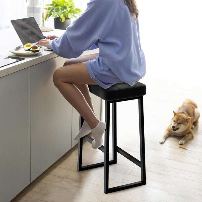 Bar Stool, Counter Height Bar Stools,Modern Kitchen Island Chairs, Synthetic Leather with Stitching, 26 Inches High, for Kitchen/Family Restaurant/Dining Room/Farmhouse, Black - ShipItFurniture