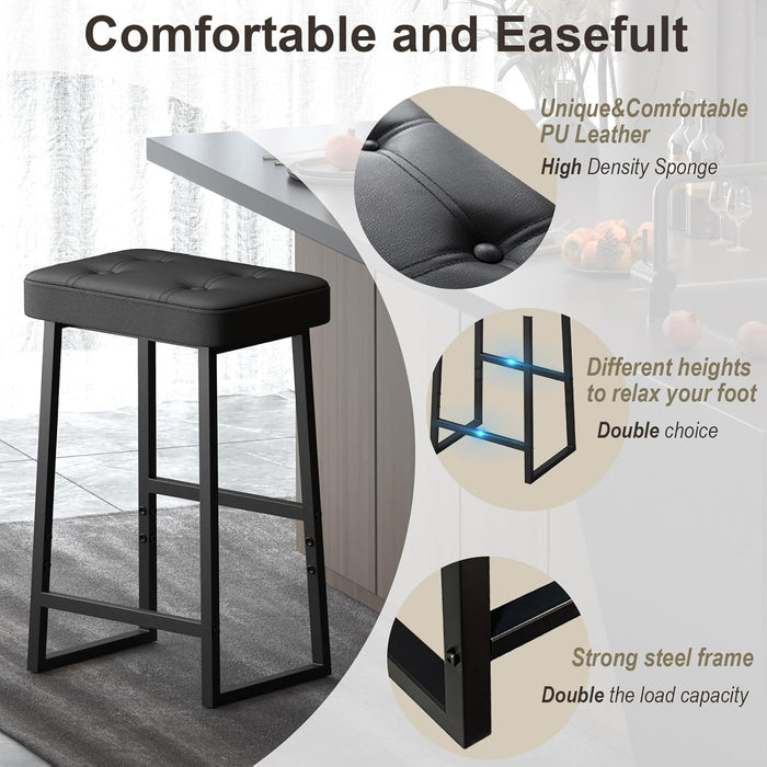 Bar Stool, Counter Height Bar Stools,Modern Kitchen Island Chairs, Synthetic Leather with Stitching, 26 Inches High, for Kitchen/Family Restaurant/Dining Room/Farmhouse, Black - ShipItFurniture