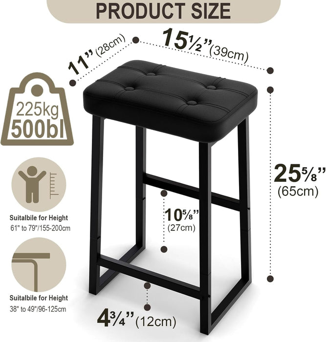 Bar Stool, Counter Height Bar Stools,Modern Kitchen Island Chairs, Synthetic Leather with Stitching, 26 Inches High, for Kitchen/Family Restaurant/Dining Room/Farmhouse, Black - ShipItFurniture