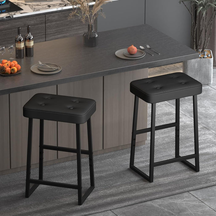Bar Stool, Counter Height Bar Stools,Modern Kitchen Island Chairs, Synthetic Leather with Stitching, 26 Inches High, for Kitchen/Family Restaurant/Dining Room/Farmhouse, Black - ShipItFurniture
