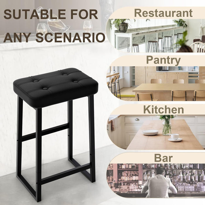 Bar Stool, Counter Height Bar Stools,Modern Kitchen Island Chairs, Synthetic Leather with Stitching, 26 Inches High, for Kitchen/Family Restaurant/Dining Room/Farmhouse, Black - ShipItFurniture
