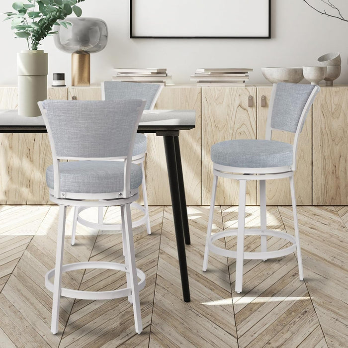 Bar Stools Set of 2, 25 Inch Metal Counter Height Bar Chairs, Modern Linen Fabric 360° round Swivel Barstools with Back, Counter Stools for Kitchen Island, Pub, Grey & White - ShipItFurniture