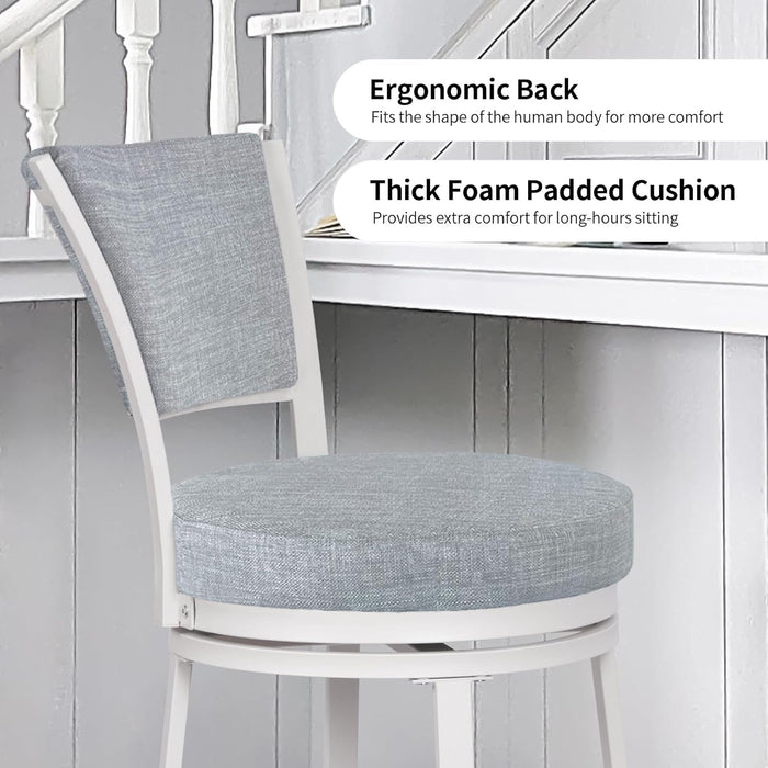 Bar Stools Set of 2, 25 Inch Metal Counter Height Bar Chairs, Modern Linen Fabric 360° round Swivel Barstools with Back, Counter Stools for Kitchen Island, Pub, Grey & White - ShipItFurniture