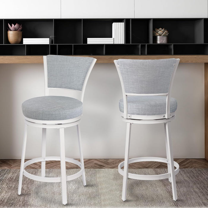 Bar Stools Set of 2, 25 Inch Metal Counter Height Bar Chairs, Modern Linen Fabric 360° round Swivel Barstools with Back, Counter Stools for Kitchen Island, Pub, Grey & White - ShipItFurniture