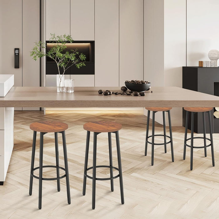Bar Stools Set of 2, 25.5 Inches round Counter Height Bar Stools Backless with Metal Legs and Footrest, Wood Barstools for Home, Kitchen Island, Counter, Brown - ShipItFurniture