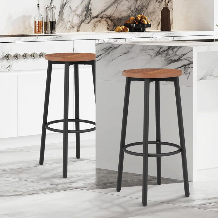 Bar Stools Set of 2, 25.5 Inches round Counter Height Bar Stools Backless with Metal Legs and Footrest, Wood Barstools for Home, Kitchen Island, Counter, Brown - ShipItFurniture