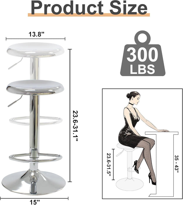 Bar Stools Set of 2, Adjustable Metal Bar Stools Swivel Counter Height Stool Backless Barstools for Kitchen Island Pub, Chrome - ShipItFurniture