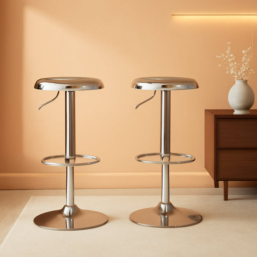 Bar Stools Set of 2, Adjustable Metal Bar Stools Swivel Counter Height Stool Backless Barstools for Kitchen Island Pub, Chrome - ShipItFurniture