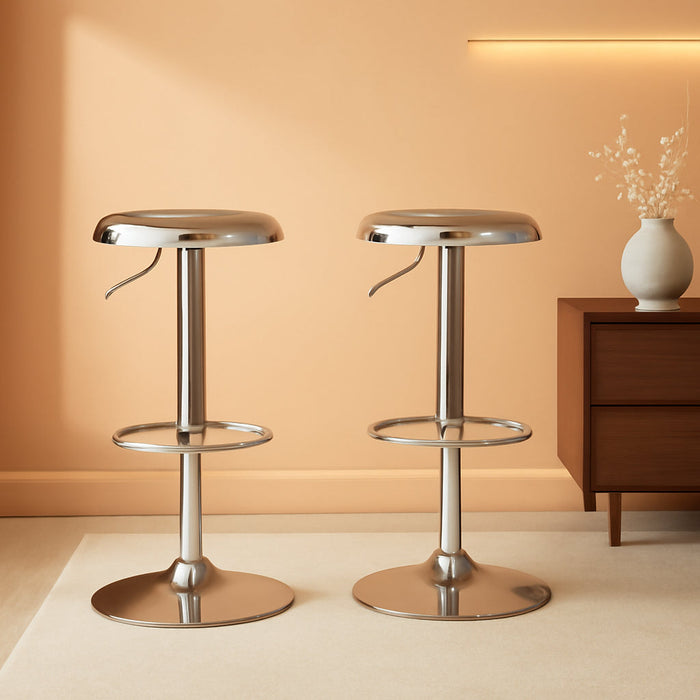 Bar Stools Set of 2, Adjustable Metal Bar Stools Swivel Counter Height Stool Backless Barstools for Kitchen Island Pub, Chrome - ShipItFurniture
