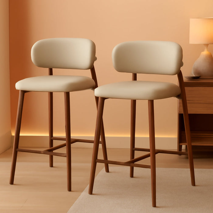 Bar Stools Set of 2 Counter Height Barstool Metal Kitchen Counter Height Bar Stool Island Chairs 26 Inch, Walnut/Khaki - ShipItFurniture