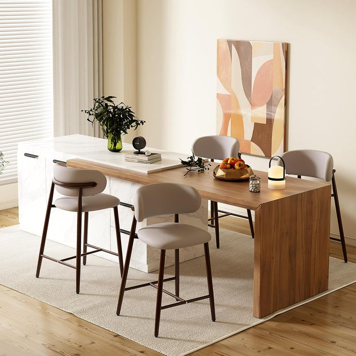 Bar Stools Set of 2 Counter Height Barstool Metal Kitchen Counter Height Bar Stool Island Chairs 26 Inch, Walnut/Khaki - ShipItFurniture