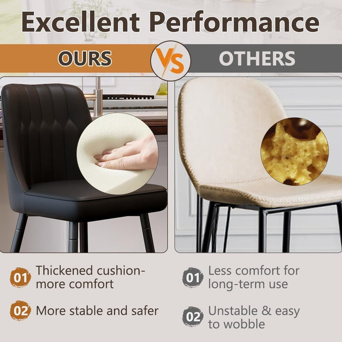 Bar Stools Set of 2,Counter Height Bar Stools with Back,Modern Faux Leather Kitchen Stools,27"Black Barstools with Stable Metal Leg,Armless Counter Height Chair for Kitchen Island,Coffee Corner - ShipItFurniture