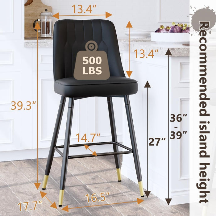 Bar Stools Set of 2,Counter Height Bar Stools with Back,Modern Faux Leather Kitchen Stools,27"Black Barstools with Stable Metal Leg,Armless Counter Height Chair for Kitchen Island,Coffee Corner - ShipItFurniture