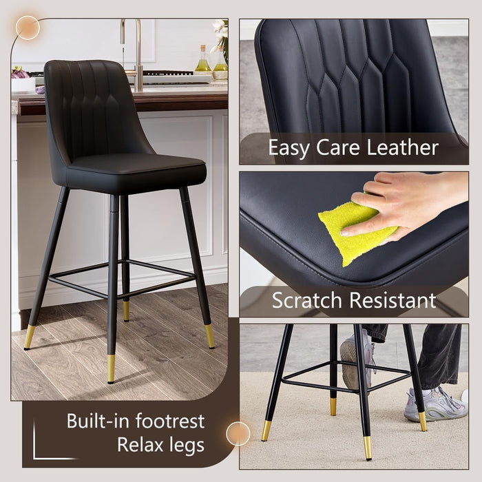 Bar Stools Set of 2,Counter Height Bar Stools with Back,Modern Faux Leather Kitchen Stools,27"Black Barstools with Stable Metal Leg,Armless Counter Height Chair for Kitchen Island,Coffee Corner - ShipItFurniture