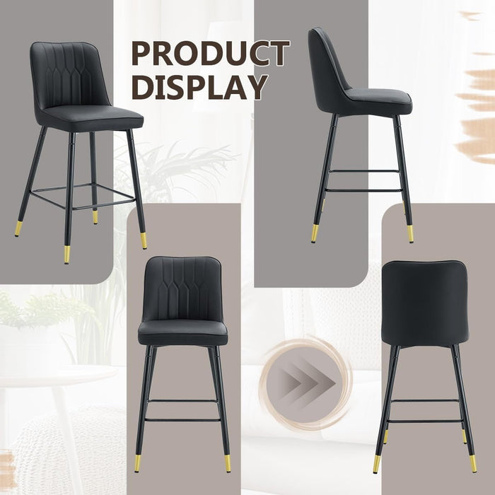 Bar Stools Set of 2,Counter Height Bar Stools with Back,Modern Faux Leather Kitchen Stools,27"Black Barstools with Stable Metal Leg,Armless Counter Height Chair for Kitchen Island,Coffee Corner - ShipItFurniture
