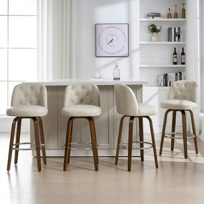 Bar Stools Set of 4, 26" Counter Height Swivel Bar Stools with Back,Walnut Bentwood Legs, Faux Leather Upholstered Counter Stools, Modern Counter Chairs Bar Stool for Kitchen Island, Griege - ShipItFurniture