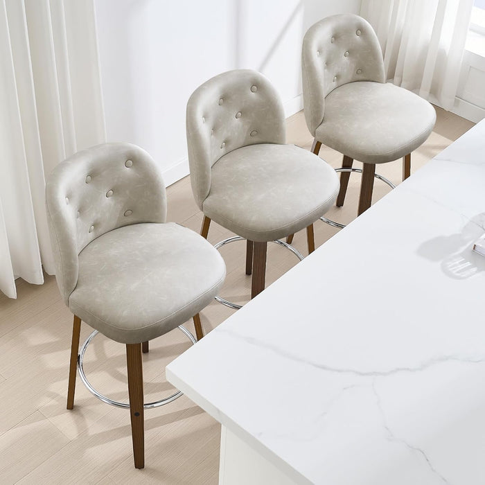 Bar Stools Set of 4, 26" Counter Height Swivel Bar Stools with Back,Walnut Bentwood Legs, Faux Leather Upholstered Counter Stools, Modern Counter Chairs Bar Stool for Kitchen Island, Griege - ShipItFurniture