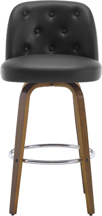 Bar Stools Set of 4, 26" Counter Height Swivel Bar Stools with Back,Walnut Bentwood Legs, Faux Leather Upholstered Counter Stools, Modern Counter Chairs Bar Stool for Kitchen Island, Black - ShipItFurniture