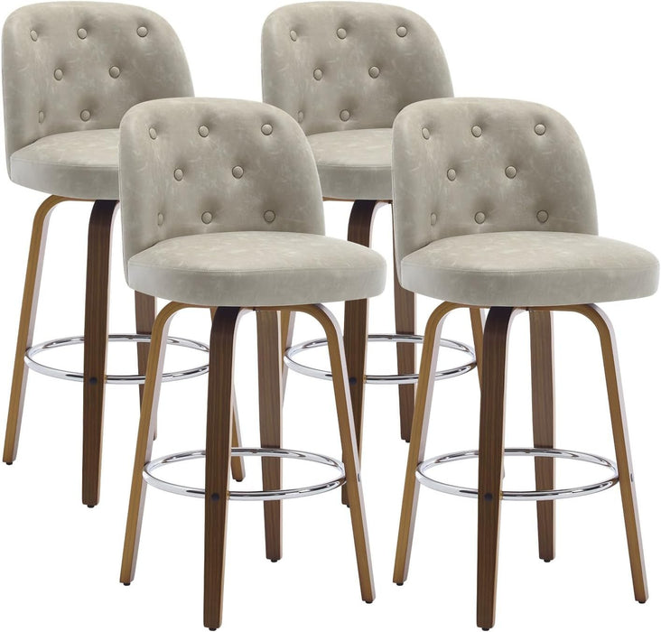 Bar Stools Set of 4, 26" Counter Height Swivel Bar Stools with Back,Walnut Bentwood Legs, Faux Leather Upholstered Counter Stools, Modern Counter Chairs Bar Stool for Kitchen Island, Griege - ShipItFurniture