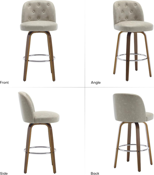 Bar Stools Set of 4, 26" Counter Height Swivel Bar Stools with Back,Walnut Bentwood Legs, Faux Leather Upholstered Counter Stools, Modern Counter Chairs Bar Stool for Kitchen Island, Griege - ShipItFurniture
