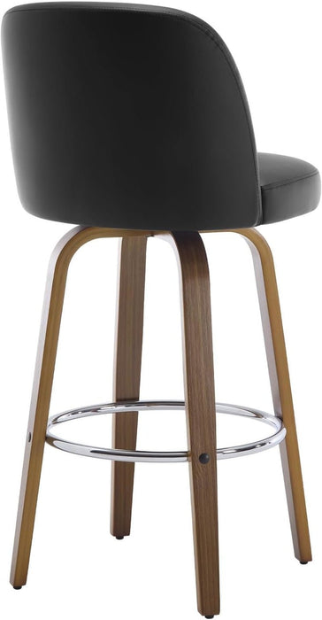 Bar Stools Set of 4, 26" Counter Height Swivel Bar Stools with Back,Walnut Bentwood Legs, Faux Leather Upholstered Counter Stools, Modern Counter Chairs Bar Stool for Kitchen Island, Black - ShipItFurniture