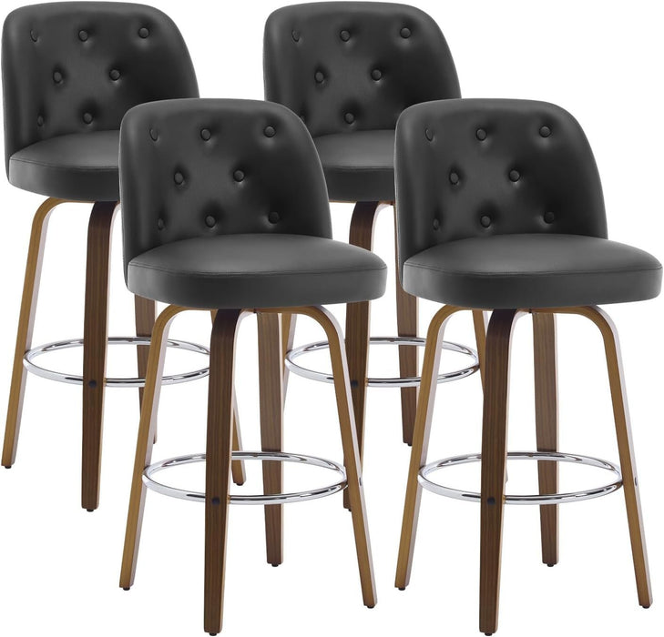 Bar Stools Set of 4, 26" Counter Height Swivel Bar Stools with Back,Walnut Bentwood Legs, Faux Leather Upholstered Counter Stools, Modern Counter Chairs Bar Stool for Kitchen Island, Black - ShipItFurniture