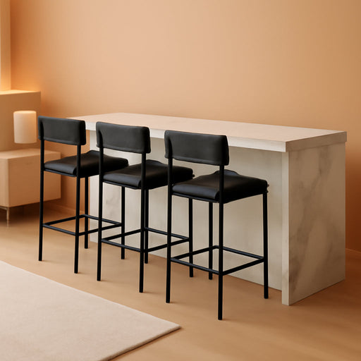 Bar Stools Set of 4, Kitchen Bar Stools with Footrest, 25.5 Inches Upholstered Barstools with Back, 4 Counter Height Bar Chairs for Counter Bar, Island, Easy Assembly, Rustic Black - ShipItFurniture