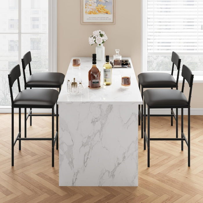 Bar Stools Set of 4, Kitchen Bar Stools with Footrest, 25.5 Inches Upholstered Barstools with Back, 4 Counter Height Bar Chairs for Counter Bar, Island, Easy Assembly, Rustic Black - ShipItFurniture