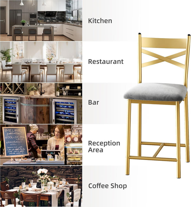 Bar Stools Set of 4, Upholstered Bar Chairs with Back, Thick Cushion, Counter Height Barstools for Kitchen Island Apartment Counter Bar (4) - ShipItFurniture