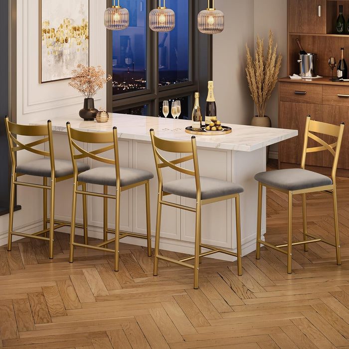 Bar Stools Set of 4, Upholstered Bar Chairs with Back, Thick Cushion, Counter Height Barstools for Kitchen Island Apartment Counter Bar (4) - ShipItFurniture