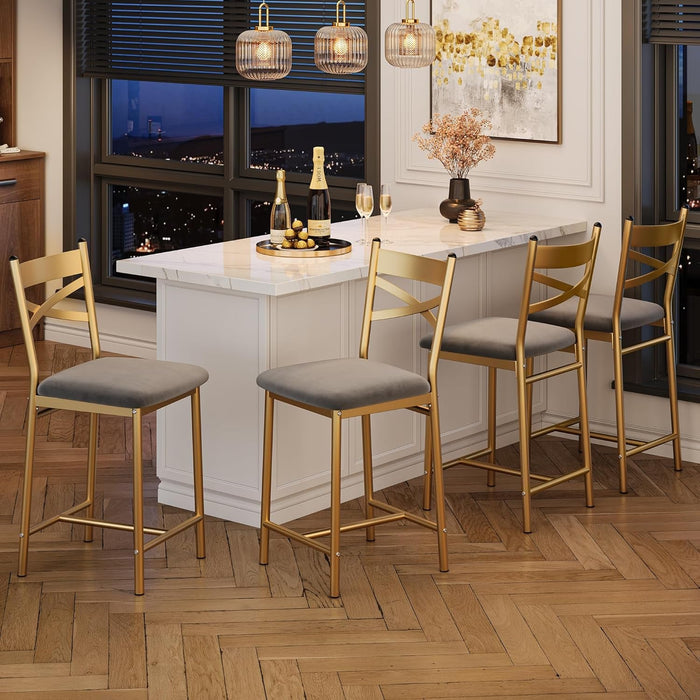 Bar Stools Set of 4, Upholstered Bar Chairs with Back, Thick Cushion, Counter Height Barstools for Kitchen Island Apartment Counter Bar (4) - ShipItFurniture