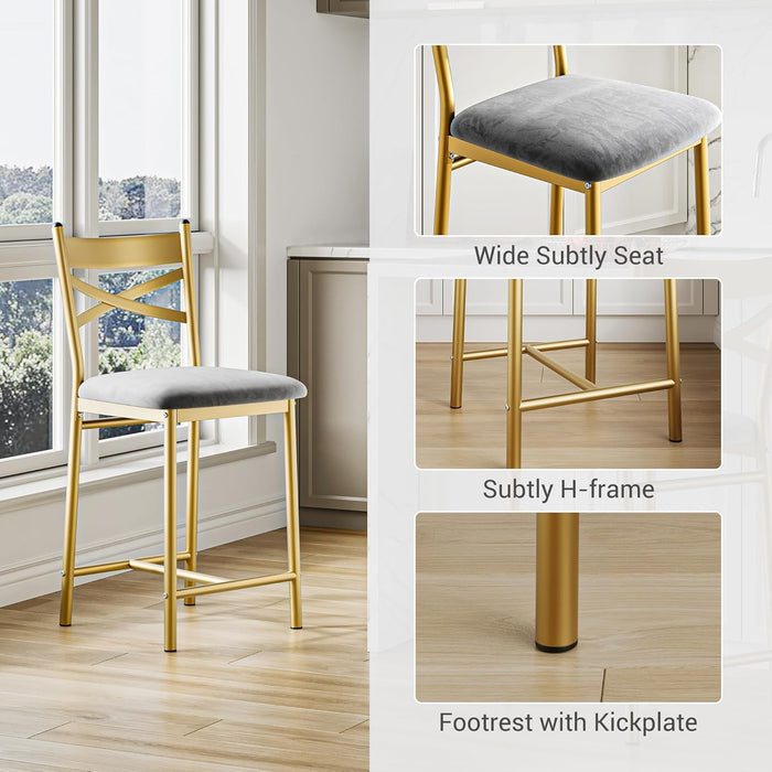 Bar Stools Set of 4, Upholstered Bar Chairs with Back, Thick Cushion, Counter Height Barstools for Kitchen Island Apartment Counter Bar (4) - ShipItFurniture