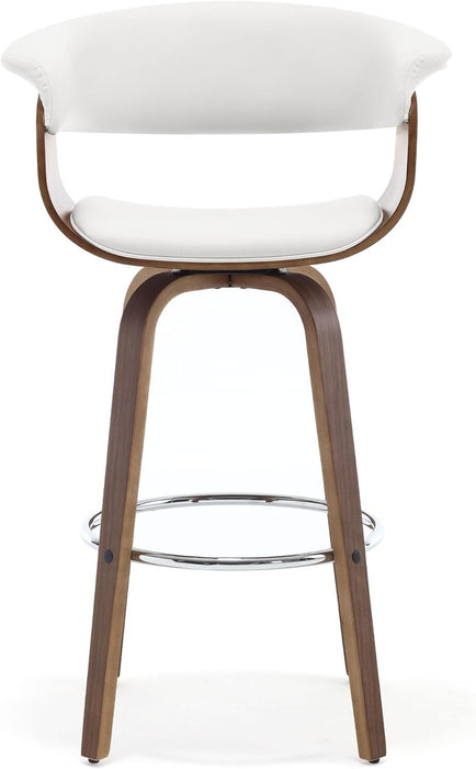 Bar Stools, Swivel Bar Stools with Walnut Bentwood Legs, 29 Inch Bar Height, Upholstered PU Leather Barstools with Backs, Mid - Century Kitchen Island Dining Bar Stool Chairs, White - ShipItFurniture