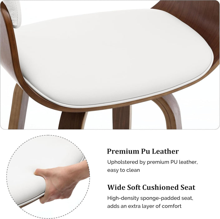 Bar Stools, Swivel Bar Stools with Walnut Bentwood Legs, 29 Inch Bar Height, Upholstered PU Leather Barstools with Backs, Mid - Century Kitchen Island Dining Bar Stool Chairs, White - ShipItFurniture