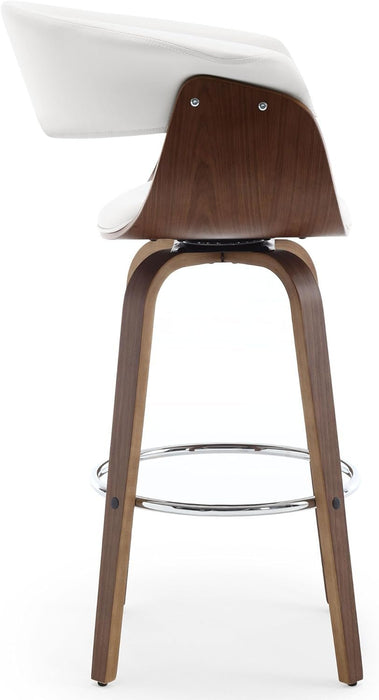 Bar Stools, Swivel Bar Stools with Walnut Bentwood Legs, 29 Inch Bar Height, Upholstered PU Leather Barstools with Backs, Mid - Century Kitchen Island Dining Bar Stool Chairs, White - ShipItFurniture
