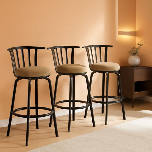 Bar Stools Swivel Set of 3, Barstools Adjustable Counter Height Low Back with Comfortable Footrest, Armless Bar Chairs for Kitchen Island Bar Height with Interchangeable Legs, 24/29 Inch, Brown - ShipItFurniture