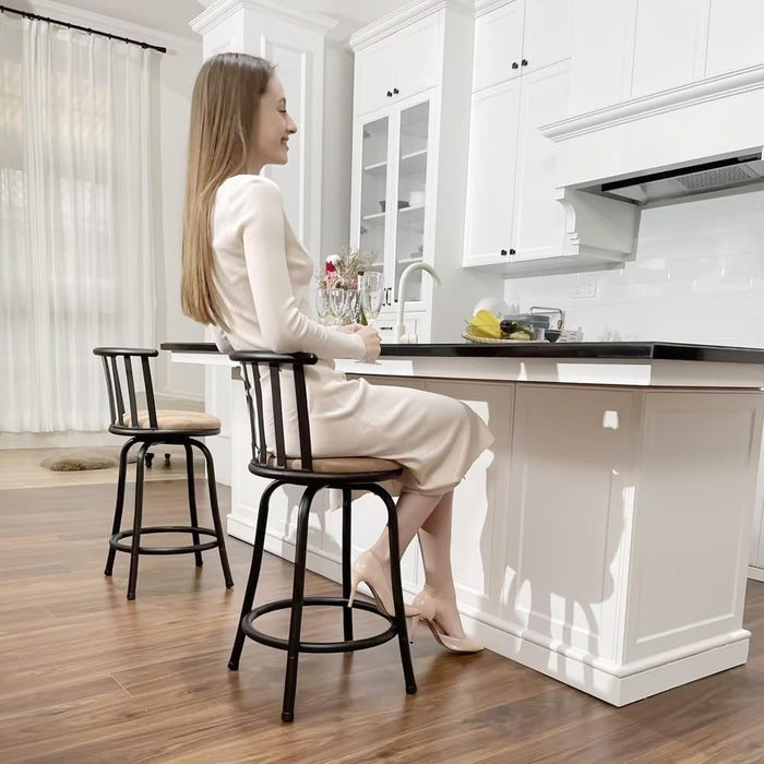 Bar Stools Swivel Set of 3, Barstools Adjustable Counter Height Low Back with Comfortable Footrest, Armless Bar Chairs for Kitchen Island Bar Height with Interchangeable Legs, 24/29 Inch, Brown - ShipItFurniture