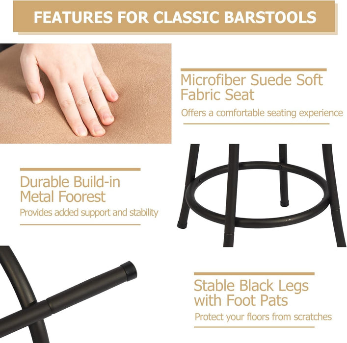 Bar Stools Swivel Set of 3, Barstools Adjustable Counter Height Low Back with Comfortable Footrest, Armless Bar Chairs for Kitchen Island Bar Height with Interchangeable Legs, 24/29 Inch, Brown - ShipItFurniture