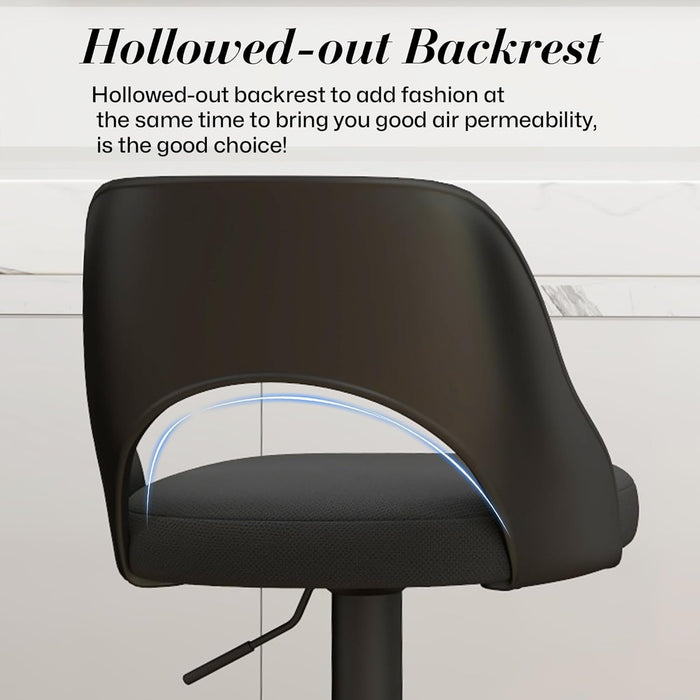 Barstools Set of 3, Height Adjustable Swivel Counter Bar Stool with Hollowed - Out PP Back, Upholstered Chair with Black Metal Base Footrest, Black Seat - ShipItFurniture