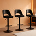 Barstools Set of 3, Height Adjustable Swivel Counter Bar Stool with Hollowed - Out PP Back, Upholstered Chair with Black Metal Base Footrest, Black Seat - ShipItFurniture