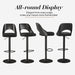 Barstools Set of 3, Height Adjustable Swivel Counter Bar Stool with Hollowed - Out PP Back, Upholstered Chair with Black Metal Base Footrest, Black Seat - ShipItFurniture