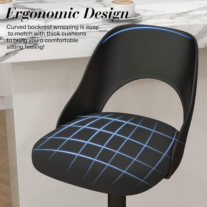 Barstools Set of 3, Height Adjustable Swivel Counter Bar Stool with Hollowed - Out PP Back, Upholstered Chair with Black Metal Base Footrest, Black Seat - ShipItFurniture