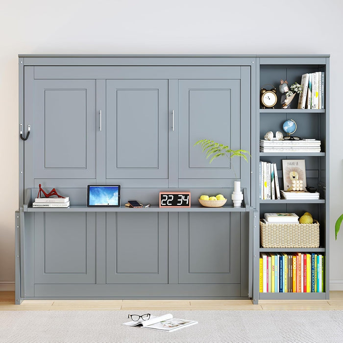 Gray Queen MurphyDesk With Industrial Storage Shelving