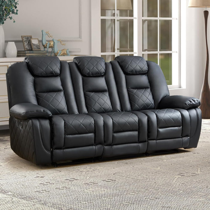 Faux Leather Power Reclining Sofa, Electric 3 Seat Recliner Sofa Chair with USB and Type-C Charging Ports, Overstuffed Armrest and Backrest, Couch Furniture for Living Room, Black