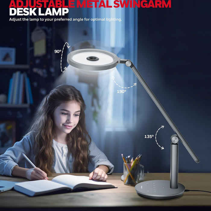 H6 Desk Lamp for Home Office, Dimmable Reading Table Light, Gray