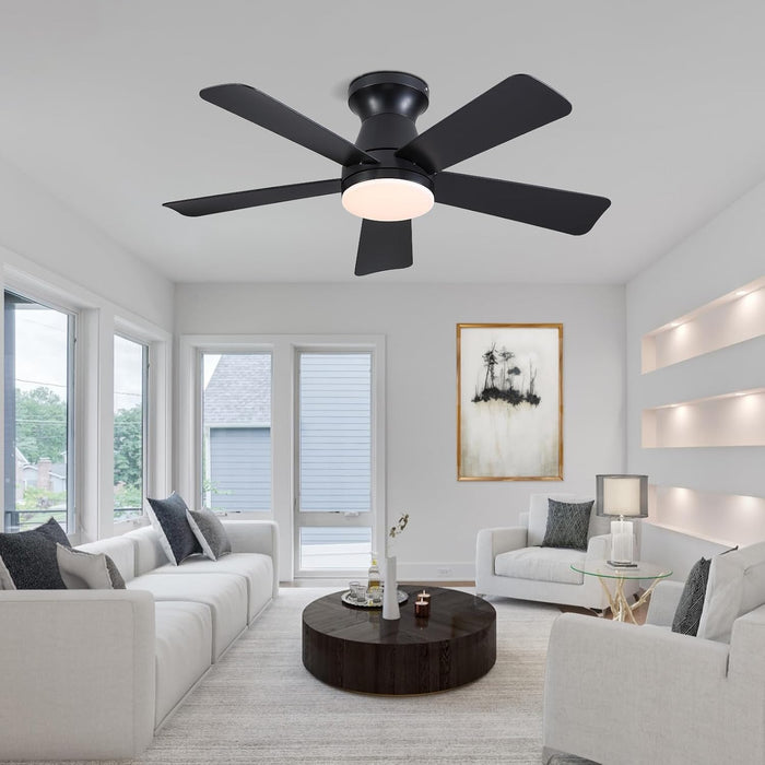 41" Black Low Profile Ceiling Fans with Lights and Remote, Modern Flush Mount Ceiling Fan Light with Quiet Reversible DC Motor for Bedroom Kitchen