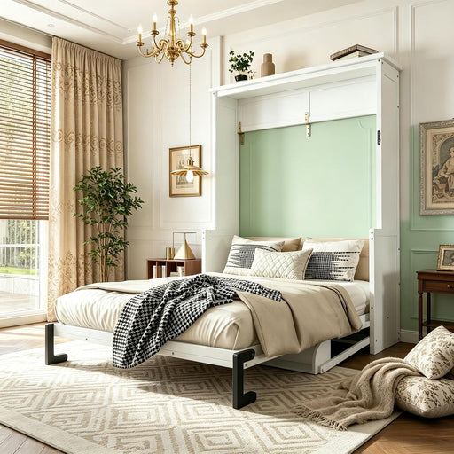 Queen-Size Murphy Desk Bed White-High-Gloss Finish