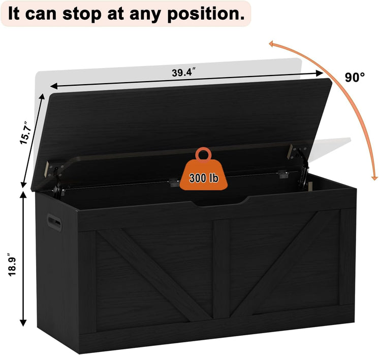 Black 39.4 Inches PremiumSolidWood Entryway Storage Bench