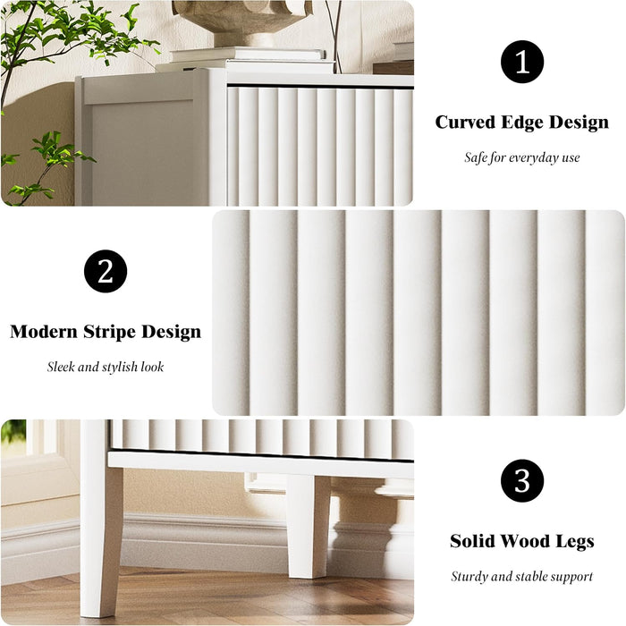 White 6 Drawer Dresser, Modern Wide Dresser for Bedroom, Fluted Wood Chest of Drawers with Metal Handles for Clothes, Storage Cabinet for Living Room, Entryway, Office