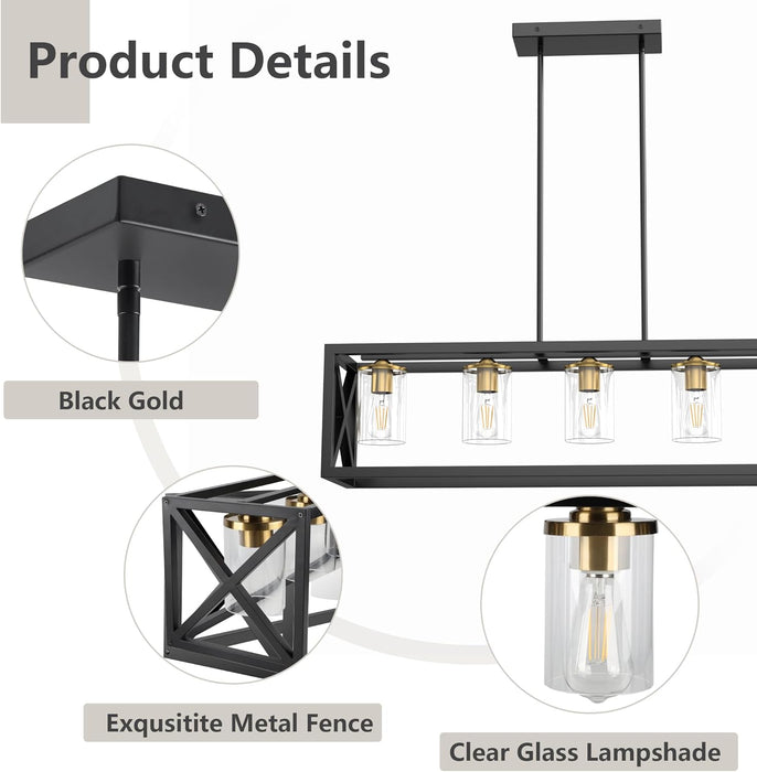 Black Gold Five Light Rectangular Dining Chandelier